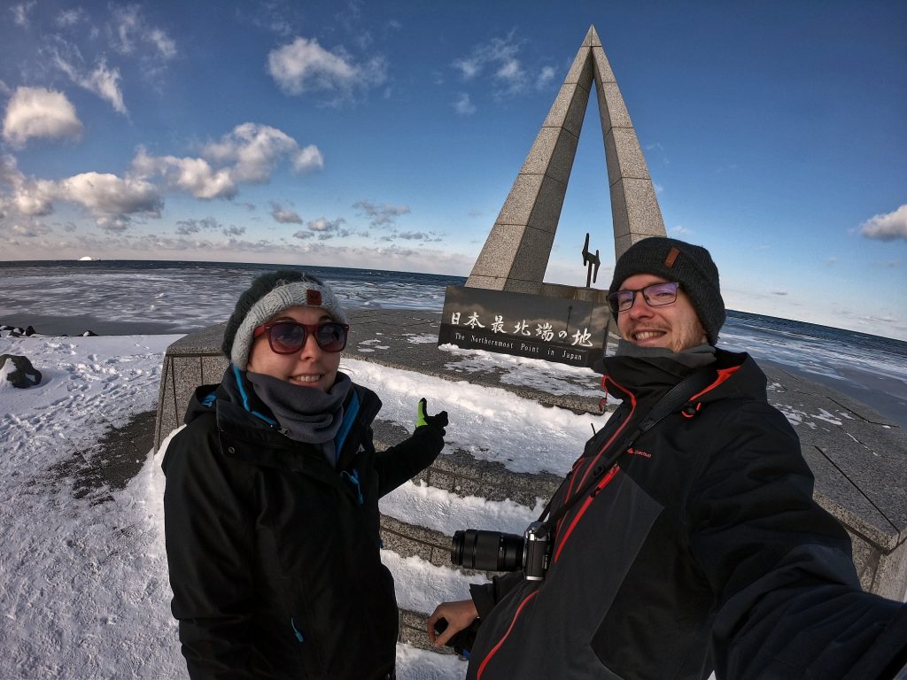 Selfie au cap Soya, point le plus au nord du Japon