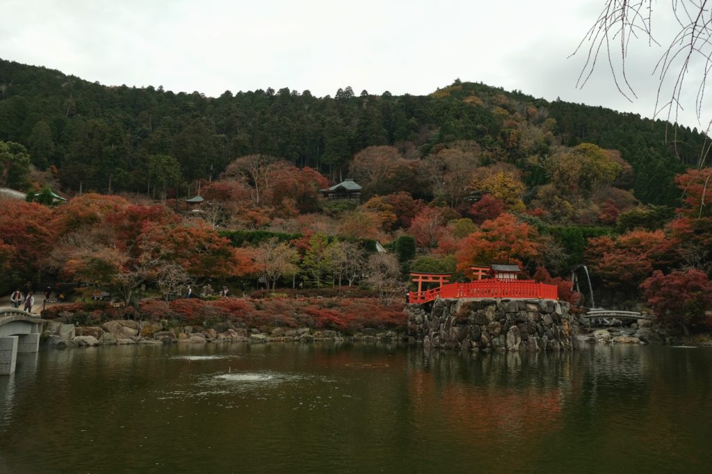 L'étang du temple Katsuo-ji devant les couleurs d'automne (un peu terne à cause du mauvais temps)
