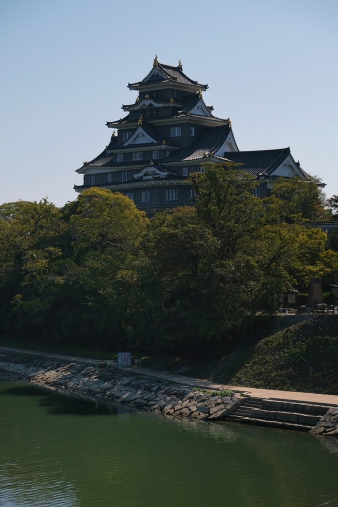 Le château noir Ujo à Okayama et la rivière Asahi