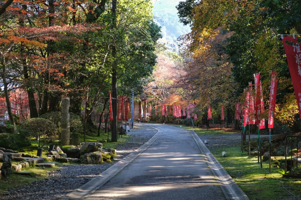 Le chemin qui mène vers le temple Bentendo dans l'enceinte du temple Daigo-ji